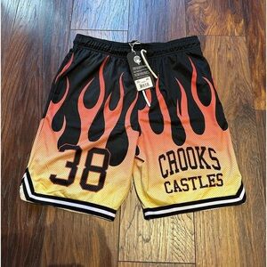 Crooks & Castles Men's Fire Flame Mesh Basketball Shorts | Size Medium | NEW!🔥